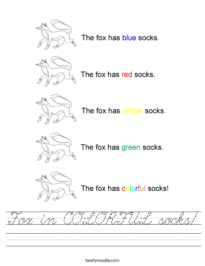 Fox in COLORFUL socks! Worksheet