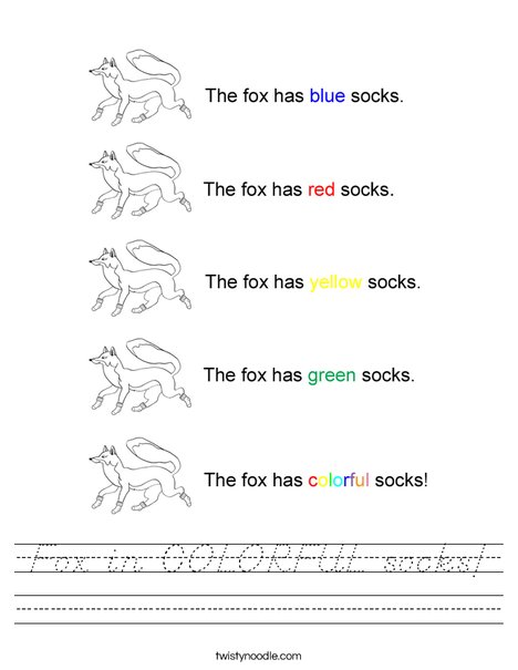 Fox in COLORFUL socks! Worksheet
