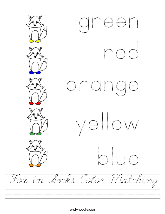 Fox in Socks Color Matching Worksheet