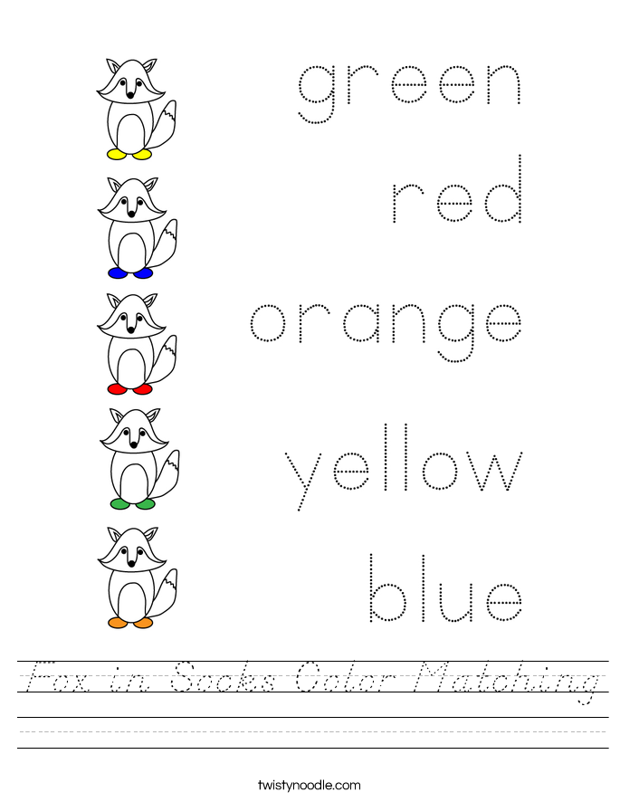 Fox in Socks Color Matching Worksheet