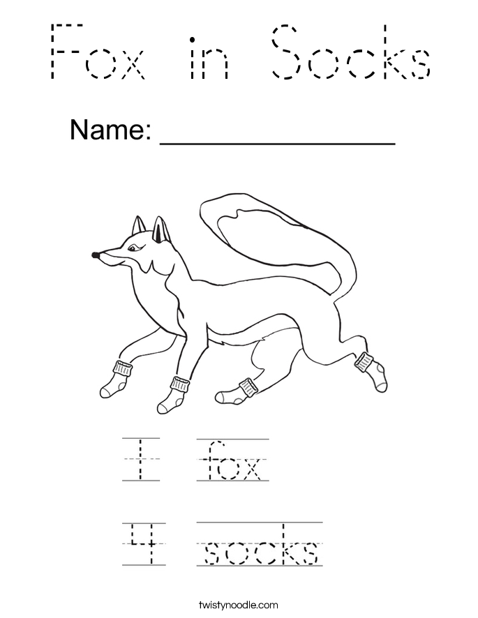 Fox in Socks Coloring Page - Tracing - Twisty Noodle