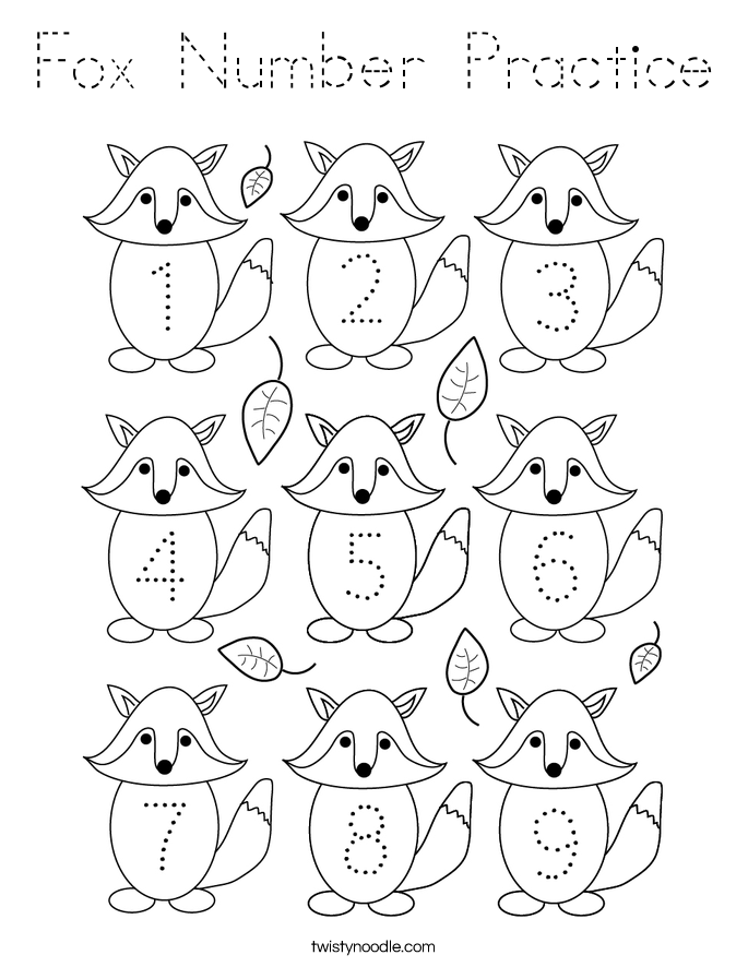 Fox Number Practice Coloring Page