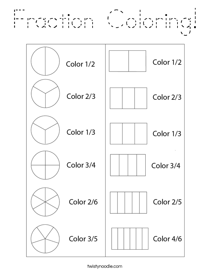Fraction Coloring Coloring Page - Tracing - Twisty Noodle