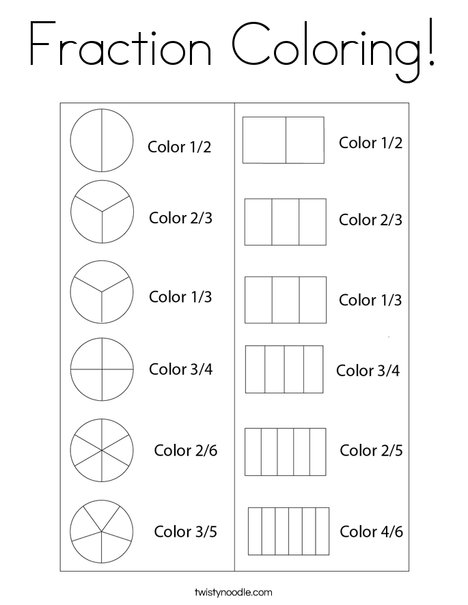 Fraction Coloring Coloring Page - Twisty Noodle