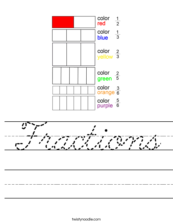 Fractions Worksheet - Cursive - Twisty Noodle