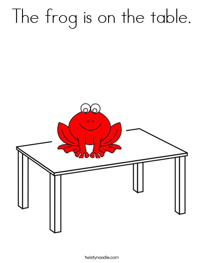The frog is on the table. Coloring Page