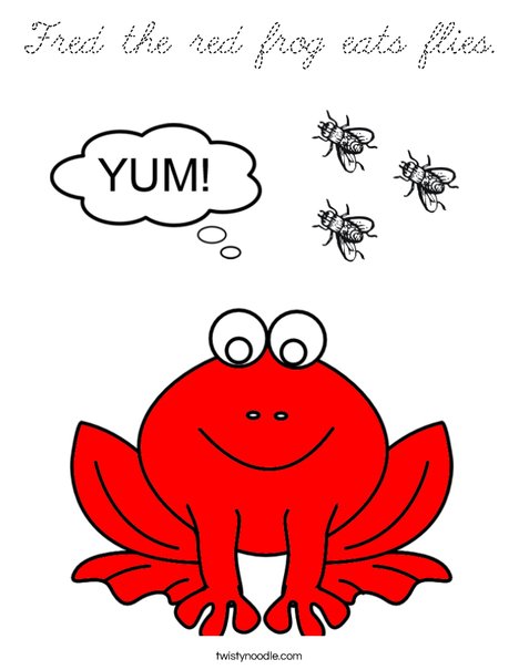 Fred the red frog eats flies. Coloring Page