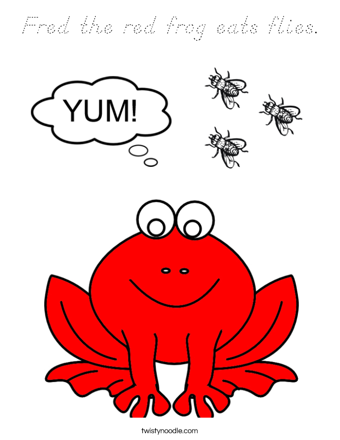 Fred the red frog eats flies. Coloring Page