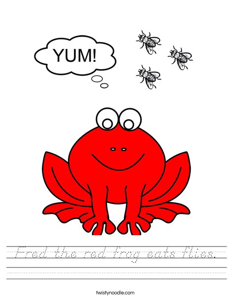 Fred the red frog eats flies. Worksheet