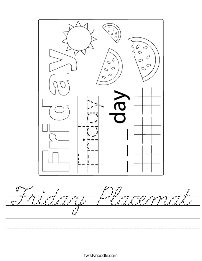 Friday Placemat Worksheet