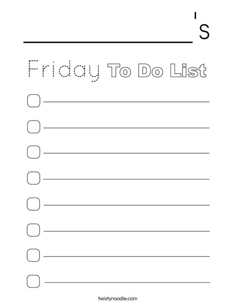 Friday To Do List Coloring Page