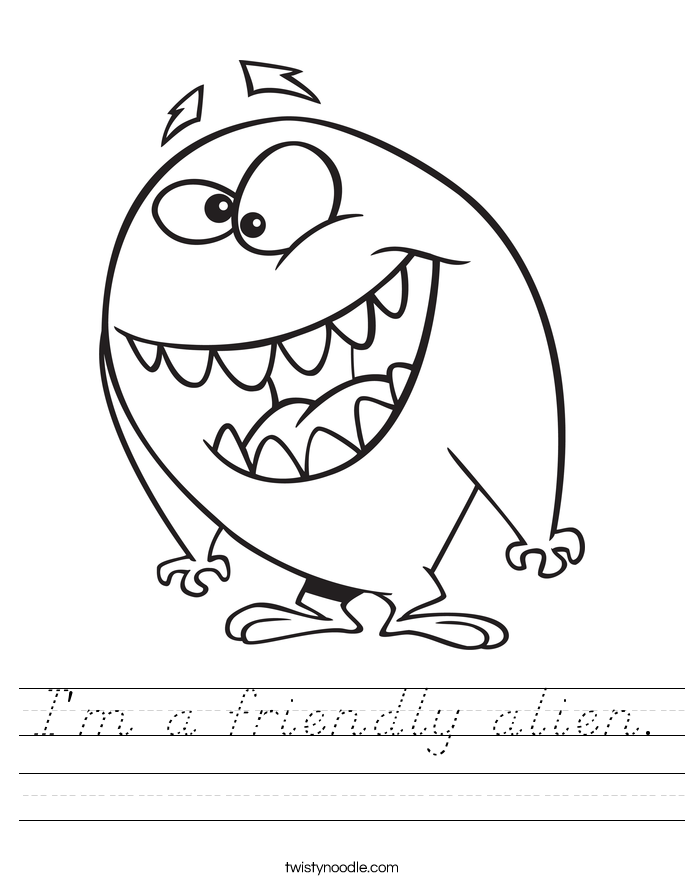 I'm a friendly alien Worksheet D'Nealian Twisty Noodle