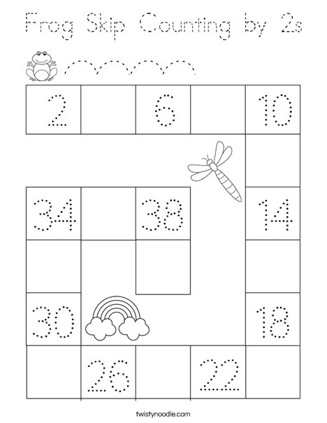 Frog Skip Counting by 2s Coloring Page