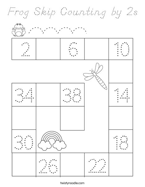 Frog Skip Counting by 2s Coloring Page