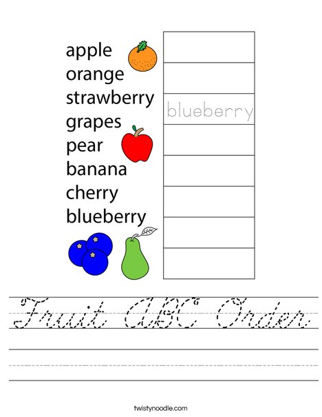 Fruit ABC Order Worksheet