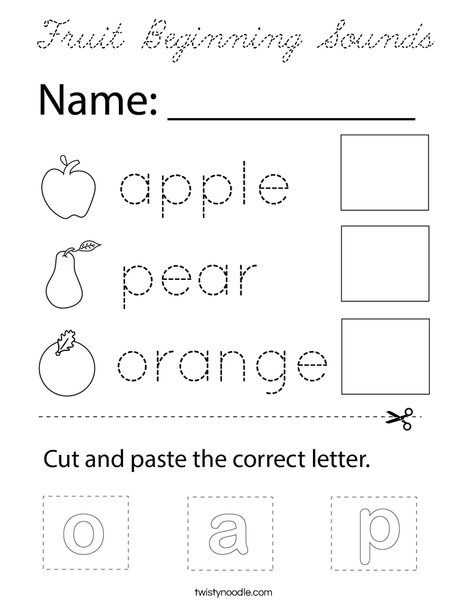 Fruit Beginning Sounds Coloring Page