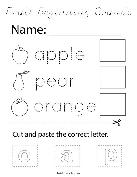 Fruit Beginning Sounds Coloring Page