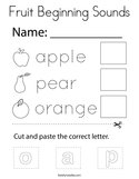 Fruit Beginning Sounds Coloring Page