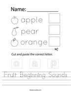 Fruit Beginning Sounds Handwriting Sheet