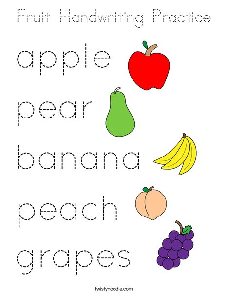 Fruit Handwriting Practice Coloring Page