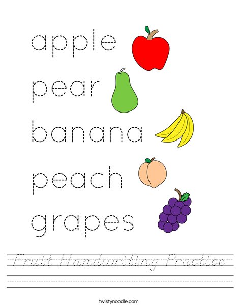 Fruit Handwriting Practice Worksheet