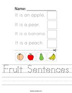 Fruit Sentences Handwriting Sheet