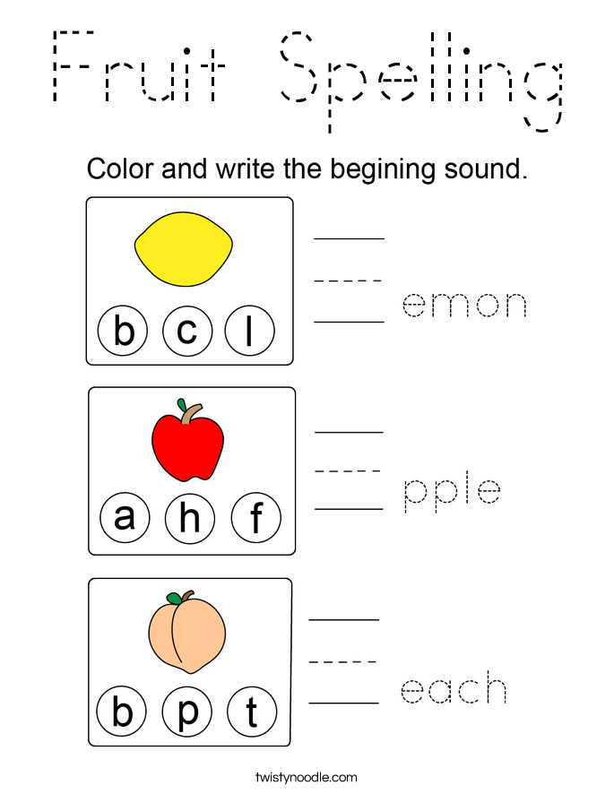 Fruit Spelling Coloring Page