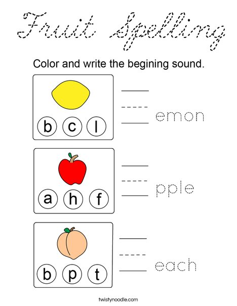 Fruit Spelling Coloring Page