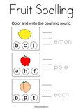 Fruit Spelling Coloring Page