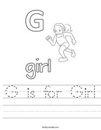 G is for Girl Handwriting Sheet