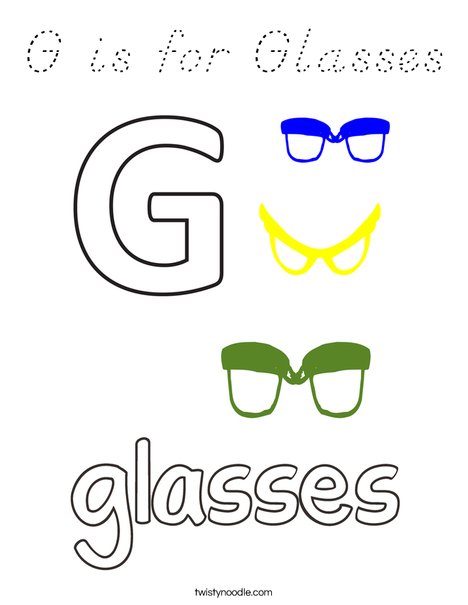 G is for Glasses Coloring Page