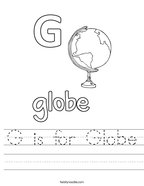 G is for Globe Handwriting Sheet