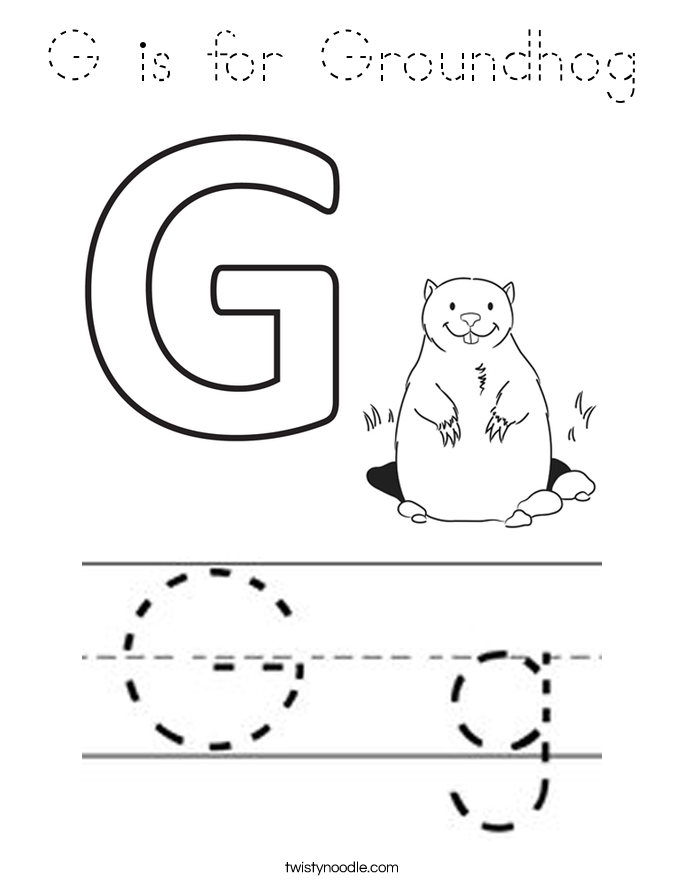 G is for Groundhog Coloring Page
