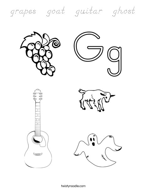 grapes goat guitar ghost Coloring Page - D'Nealian - Twisty Noodle