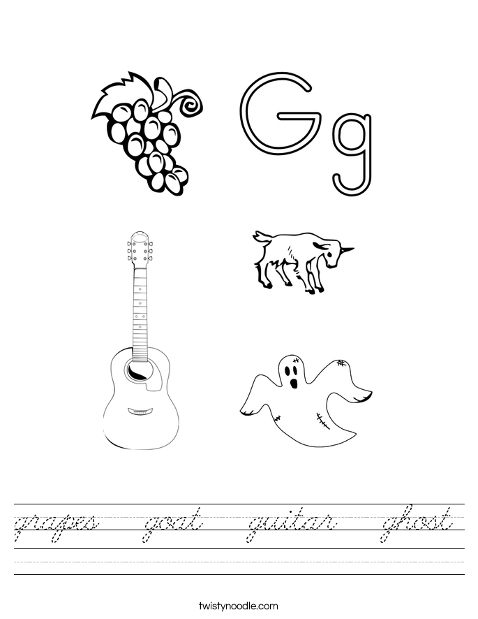 grapes goat guitar ghost Worksheet - Cursive - Twisty Noodle