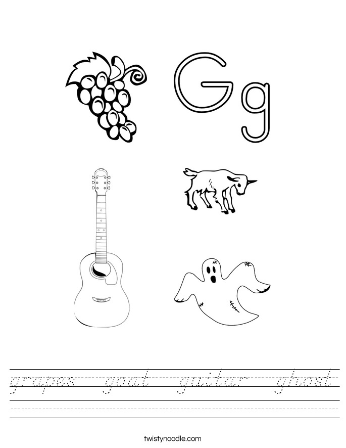 grapes   goat   guitar   ghost Worksheet