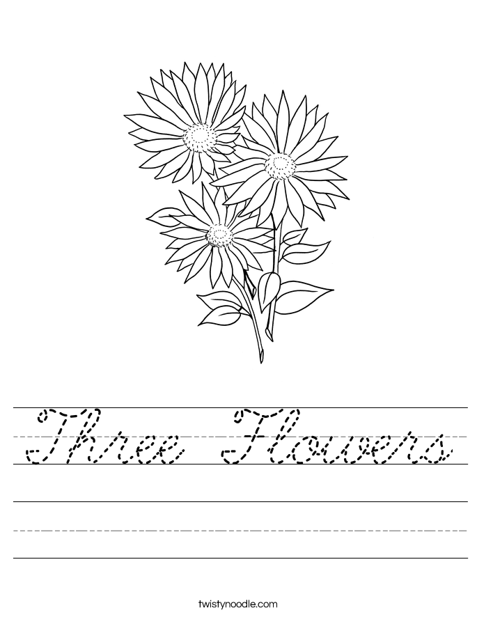 How Do You Spell Flower Three Flowers Worksheet - Cursive - Twisty Noodle