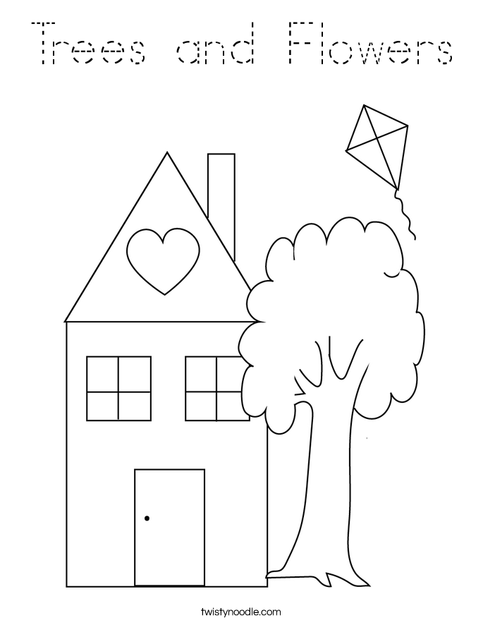 Trees and Flowers Coloring Page