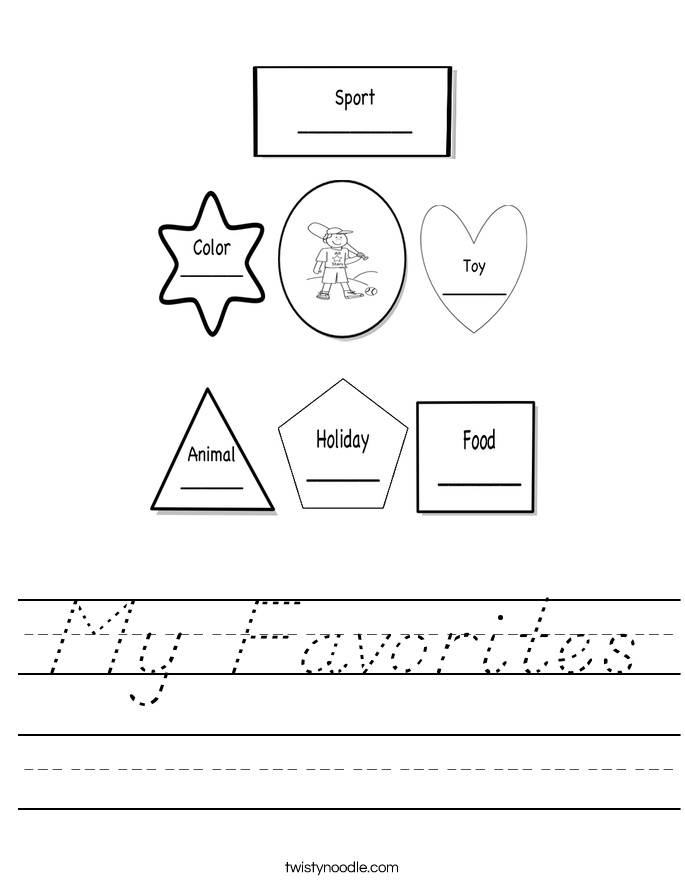 My Favorites Worksheet - D'Nealian - Twisty Noodle