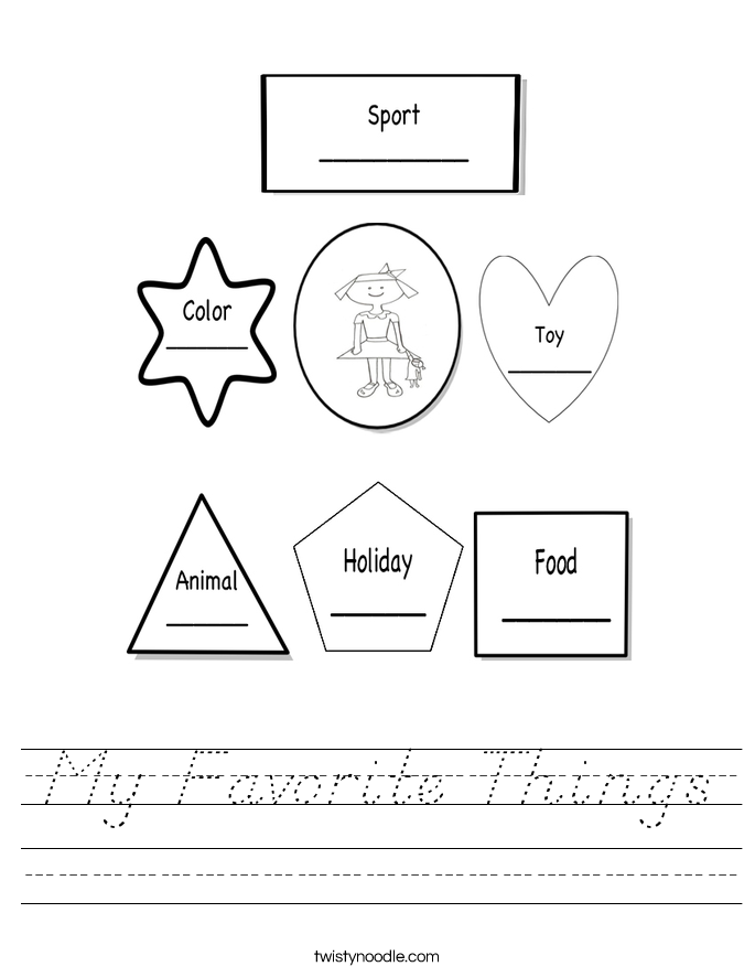 My Favorite Things Worksheet - D'Nealian - Twisty Noodle