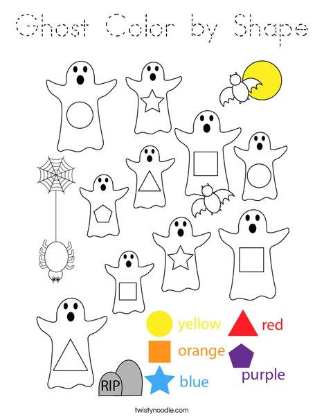 Ghost Color by Shape Coloring Page
