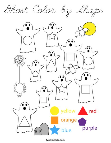 Ghost Color by Shape Coloring Page
