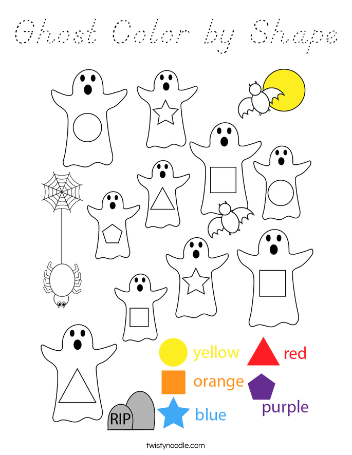 Ghost Color by Shape Coloring Page