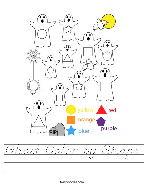 Ghost Color by Shape Worksheet