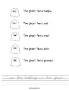 Draw the feelings on the ghost Handwriting Sheet