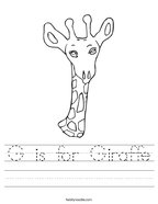 G is for Giraffe Handwriting Sheet