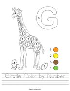 Giraffe Color by Number Handwriting Sheet