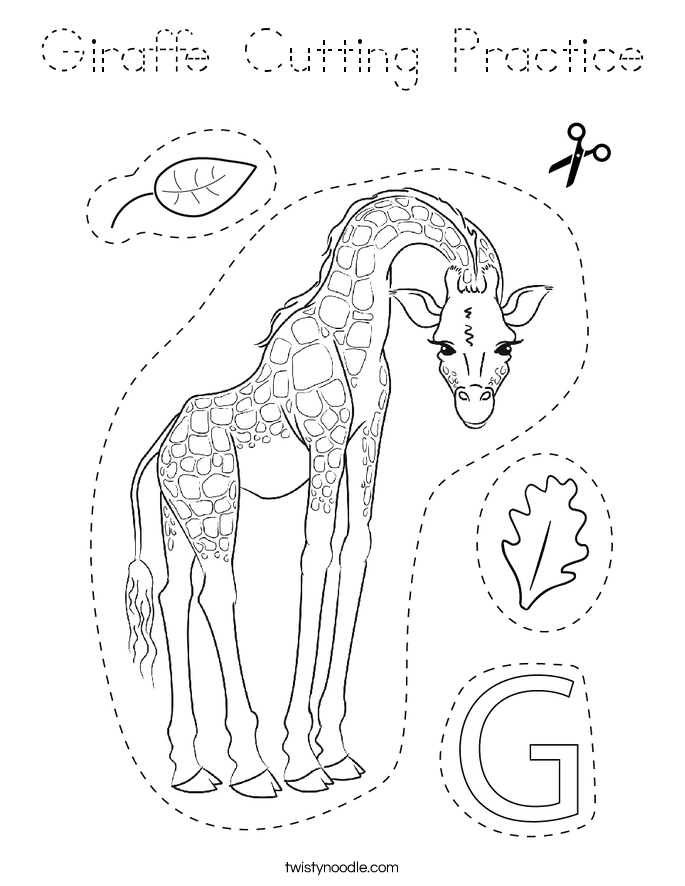Giraffe Cutting Practice Coloring Page