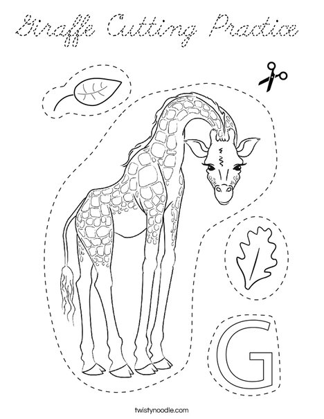 Giraffe Cutting Practice Coloring Page