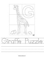 Giraffe Puzzle Handwriting Sheet